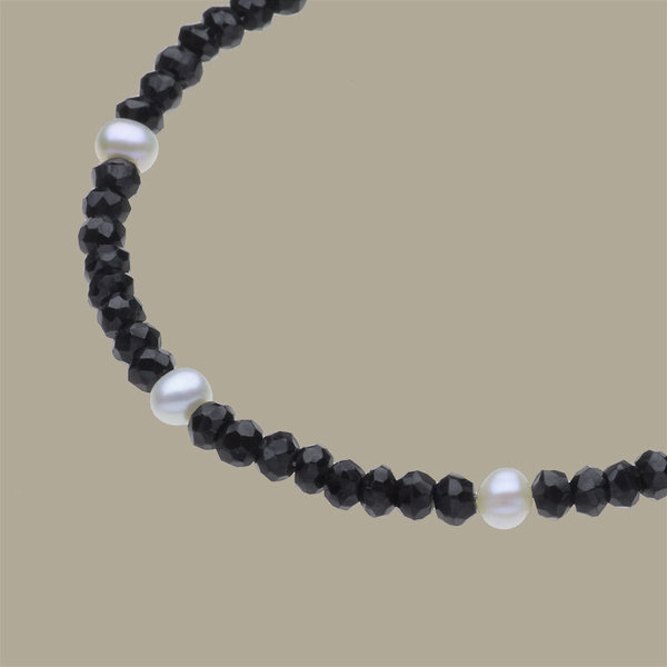 Spinell-Armband mit Perlen, Silber, rhodiniert, 18 cm